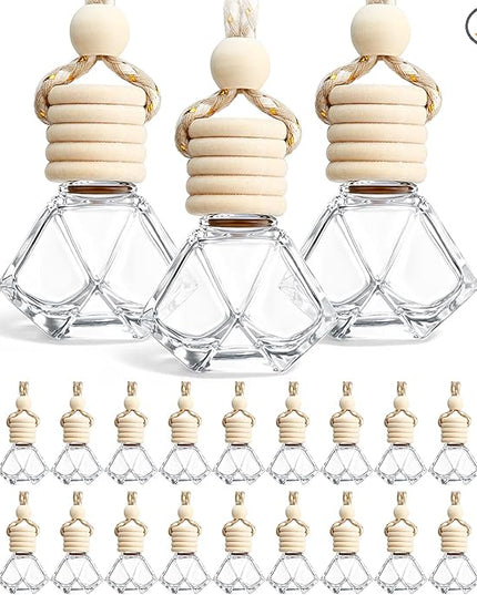 BBTO 50 Pcs Hanging Car Air Freshener Car Diffuser Bottles Empty Glass Perfume Bottle Freshener Diffuser Bottle Pendant for Essential Oil Fragrance Aromatherapy Bottle Ornament(Rhombus)