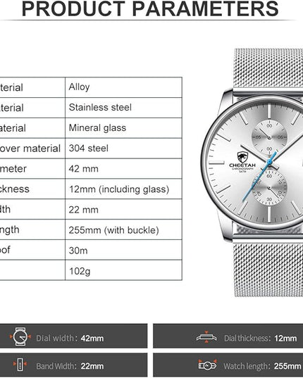 GOLDEN HOUR Mens Watch Fashion Sleek Minimalist Quartz Analog Mesh Stainless Steel Waterproof Chronograph Watches for Men with Auto Date