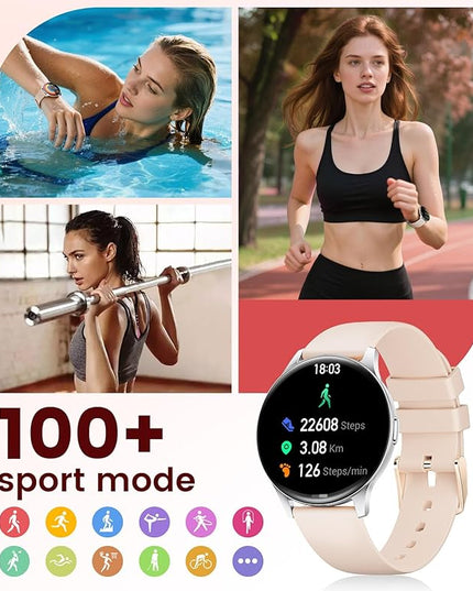 LIGE Smart Watch for Women, 1.43" AMOLED Screen Smartwatch with Answer/Make Call for iPhone/Android/Samsung, Fitness Tracker with 120+ Sport Modes, Sleep/Health Monitor, IP68 Waterproof, 2 Bands,Gold