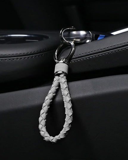 BETTERHUMZ Leather Key Fob Car Weave Keychain Ring Woven Strap Braided Key Chain for Alcantara Accessories
