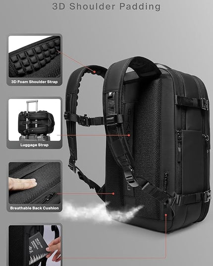 BlackVoyage Vortex Vacuum Seal Travel Backpack 60L Expandable Air Compression System Water Resistant TSA Lock Carry-On Suitcase Luggage Black AERO - Vacuum Pump Included