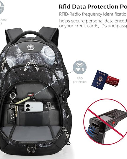 Swissdigital Laptop Backpack with USB Charging Port, Travel Backpack Fits 15.6 inches Computer, 31L Backpack for Men, Starry Sky | SD803-98