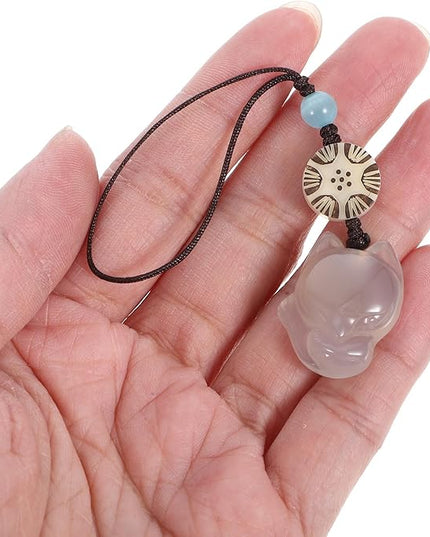 Cabilock White Fox Phone Pendant Keychain for Women, Small Chalcedony Bag and Key Holder Charm, Cute Cartoon Mobile Phone Chain Accessory for Purse Decoration