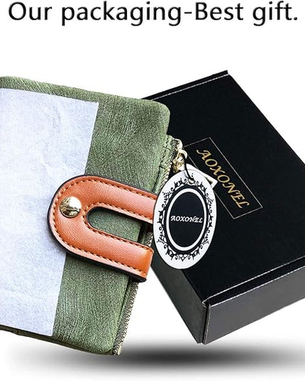 AOXONEL Women's Rfid Small Bifold Leather Wallet Ladies Mini Zipper Coin Purse id card Pocket,Slim Compact Thin