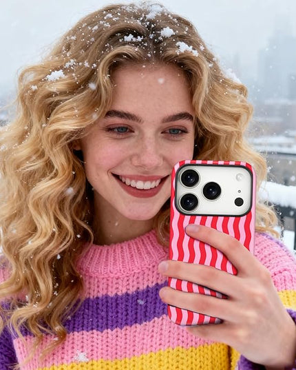 Magnetic for iPhone 17 Pro Case Cute Wavy Stripes Phone Case, Shockproof Slim TPU and Hard PC Protective Phone Cover Compatible with MagSafe Designed for Women Girls, Red