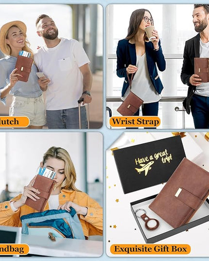 HUANLANG Passport Holder with Airtag for Women/Men, Airtag Passport Wallet for Travel Leather Passport Holder RFID Blocking,Travel Passport Walelt with Credit Card Holder