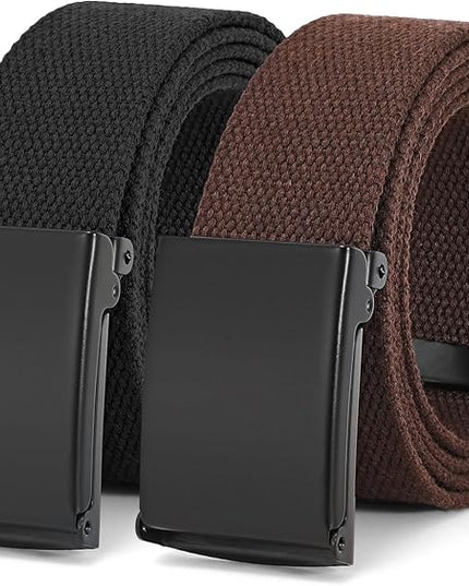 WHIPPY Canvas Web Belt Flip-Top Solid Black Military Buckle Fully Adjustable Mens Webbing Belts Cut To Fit