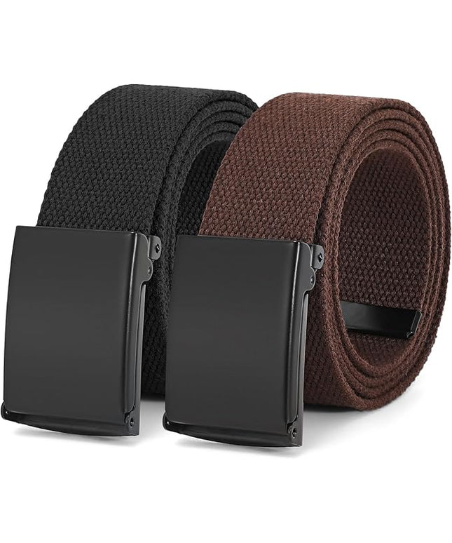 WHIPPY Canvas Web Belt Flip-Top Solid Black Military Buckle Fully Adjustable Mens Webbing Belts Cut To Fit