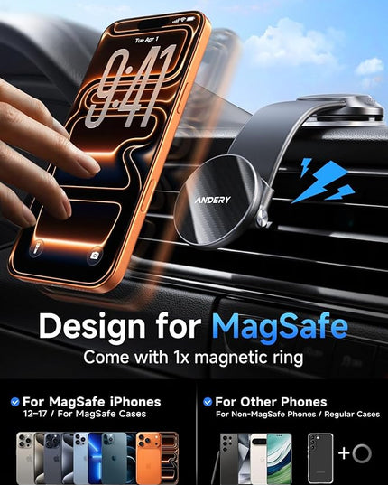 Car Phone Holder for MagSafe [360° Adjustable Memory Alloy Arm | 2400gf Strongest Magnetic Power] Bendable Car Mount, Phone Holders for Your Car for iPhone 17-12 & All Smartphones, with Dashboard Pad