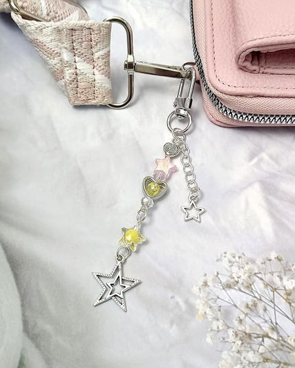 2PCS Cute Phone Charms Aesthetic Y2k Pink Guitar Strawberry Star Phone Straps Key Chains for Keys Bags Camera