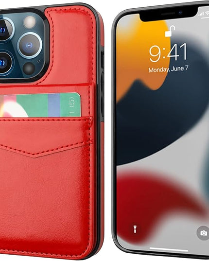 KIHUWEY Compatible with iPhone 13 Pro Max Case Wallet with Credit Card Holder, Premium Leather Magnetic Clasp Kickstand Heavy Duty Protective Cover for iPhone 13 Pro Max 6.7 Inch(Red)