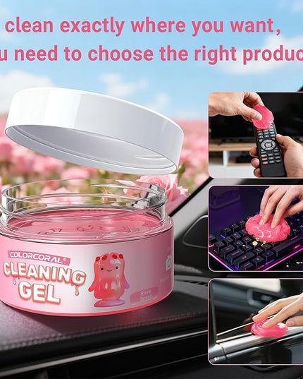 ColorCoral 2 Pack Car Cleaning Gel Reusable Auto Slime Cleaner,Rose Scent Dust Cleaning Gel Keyboard Slime for Car Interior Air Vent Cleaner, Auto Detailing kit Tools Accessories,Gifts for Men Women