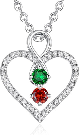LOUISA SECRET Infinity Double Birthstone Necklace, 925 Sterling Silver Tiny Pendant Heart Necklace for Women Wife Her, Best Jewelry Gift Heart Jewelry Meaningful Gift for Valentine's Day, Christmas, Birthday Anniversary