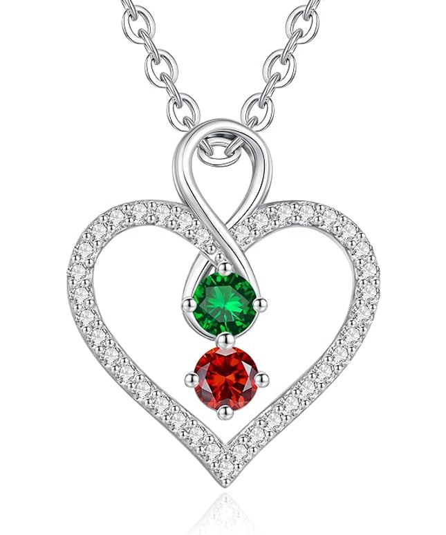 LOUISA SECRET Infinity Double Birthstone Necklace, 925 Sterling Silver Tiny Pendant Heart Necklace for Women Wife Her, Best Jewelry Gift Heart Jewelry Meaningful Gift for Valentine's Day, Christmas, Birthday Anniversary
