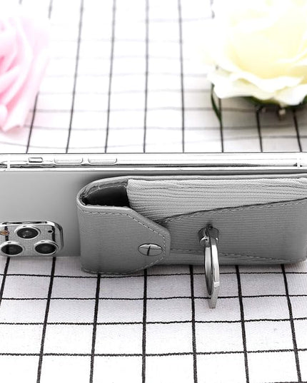 Cell Phone Case, Grey - Slim Wallet with Card Slot, 360 Degree Rotation Ring Stand & Neck Strap, Adhesive Stick-on Credit Card Holder