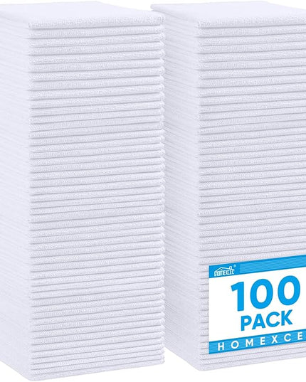 HOMEXCEL White Microfiber Cleaning Cloth, 100 Pack Cleaning Towels for Kitchen, Lint Free, Scratch-Free, Highly Absorbent, and Reusable Cleaning Rags for House, Window and Glass, Cars, 11.5 X11.5 inch