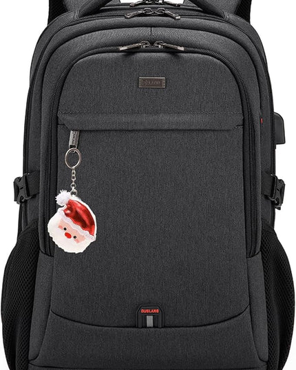 DUSLANG 17 Inch Laptop Backpack for Travel Water Resistant College Backpack for Men Women Laptop Bag with USB Charging Port Key Hanging Ornament Christmas Decorative,Black