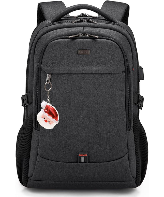 DUSLANG 17 Inch Laptop Backpack for Travel Water Resistant College Backpack for Men Women Laptop Bag with USB Charging Port Key Hanging Ornament Christmas Decorative,Black