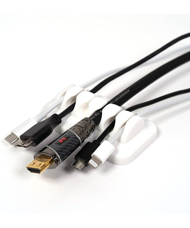 Desktop Cable Organizer, Weighted, Eco-Friendly Silicone, No Bad Smell, Bundled with 4 Reusable Cable Ties (White)