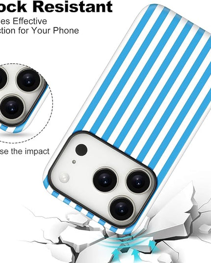 Magnetic for iPhone 17 Pro Max Case Cute Stripes Phone Case, Shockproof Slim TPU and Hard PC Protective Phone Cover Compatible with MagSafe Designed for Women Girls, Deep Blue