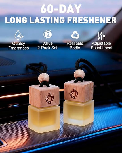Car Air Freshener Hanging 2 Pack, Teakwood & Cashmere Fragrance Essential Oil Diffuser, Long Lasting Car Scent, Car Accessories for Women Men