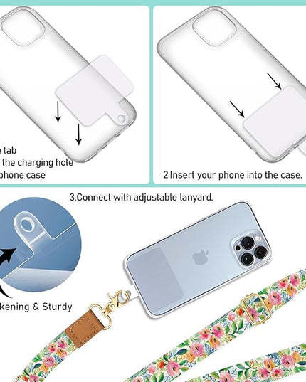 Phone Lanyard Crossbody Strap, Floral Flower Cell Phone Lanyard for Women, Wrist Strap Wristlet Adjustable Accessories Around The Neck for Keychain Travel Beach Essentials Gift