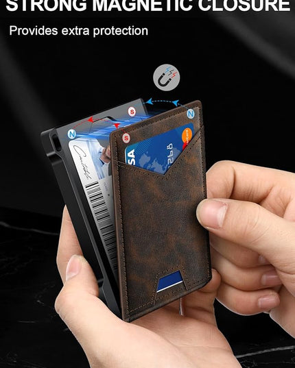 Wallet for Men RFID Wallet with 2 ID Windows & Money Clip, Slim Pop Up Card Holder for 10-12 Cards, Bifold Minimalist Smart Wallet for Front Pocket, Compact Metal Credit Card Holder, Gifts for Men