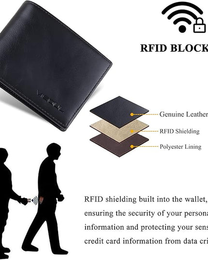 VISOUL Leather Mens Bifold RFID Blocking Wallet with 2 ID Windows, Leather Wallet for Men (Leather, Black)