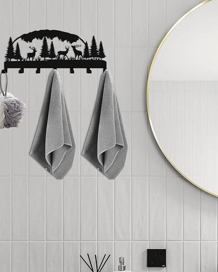 Hppybiry Metal Key Holder, Wall Mounted Key Hooks, Key Holder for Wall, Key Organizer Rack with 7 Hooks, Key Hanger Decor for Kitchen, Entryway, Hallway, Bedroom, Doorway (Deer Grove12IN)