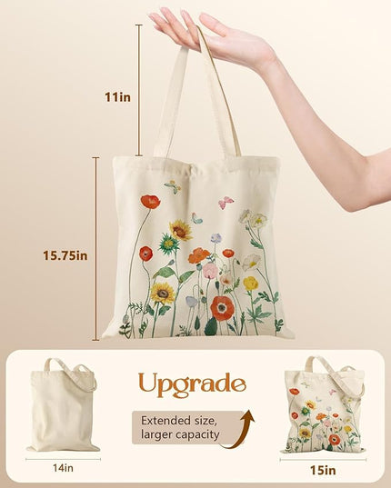 Canvas Tote Bag with Pockets - Aesthetic Reusable Totes for Women Ladies Cute Printed Cloths Canvas Shoulder Bag