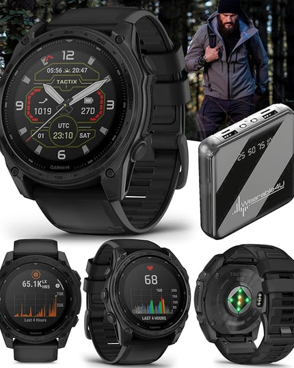 Garmin Tactix 8 51mm Solar Charged Display, Titanium Bezel, Sapphire Lens, Premium Tactical GPS Smartwatch, Includes Applied Ballistics Ultralight Solver, 40M Dive Rating w/Wearable4U PowerBank Bundle