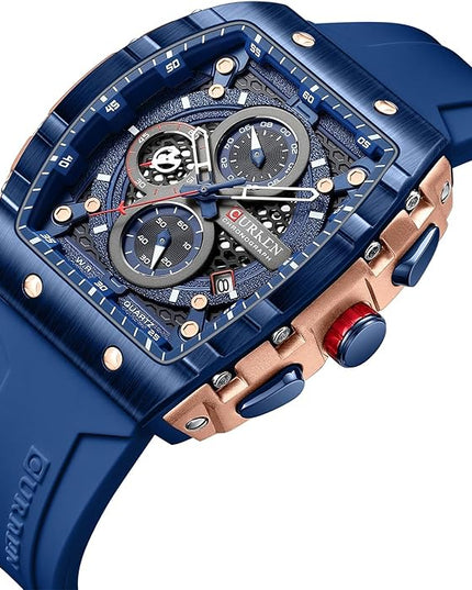 PASOY Luxury Chronograph Watches for Mens Rubber Strap Black Waterproof Date Analog Quartz Watch