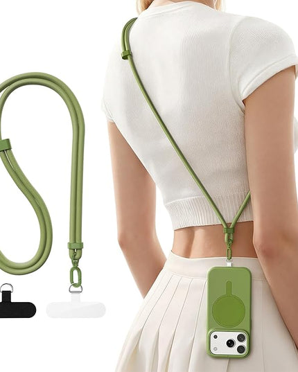 Phone Lanyard Crossbody with 2 TPU Phone Tabs, Adjustable Anti Theft Phone Strap Crossbody, Premium Metal Buckles, Skin-Friendly, Universal Cell Phone Neck lanyard for iPhone 17 Pro Max, Daily, Green
