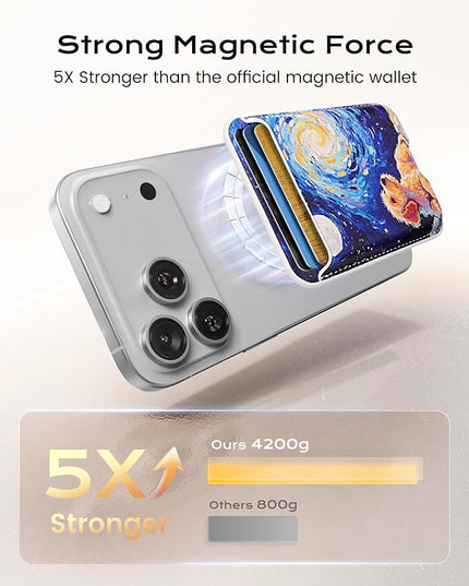 Magnetic Mag-safe Wallet Cell Phone Card Holder for Phone Case with Mag-Safe, Stronger Magnetic RFID Leather Phone Wallet Stick on for iPhone 17/16/15/14/13/12 Series, Fit 3 Cards