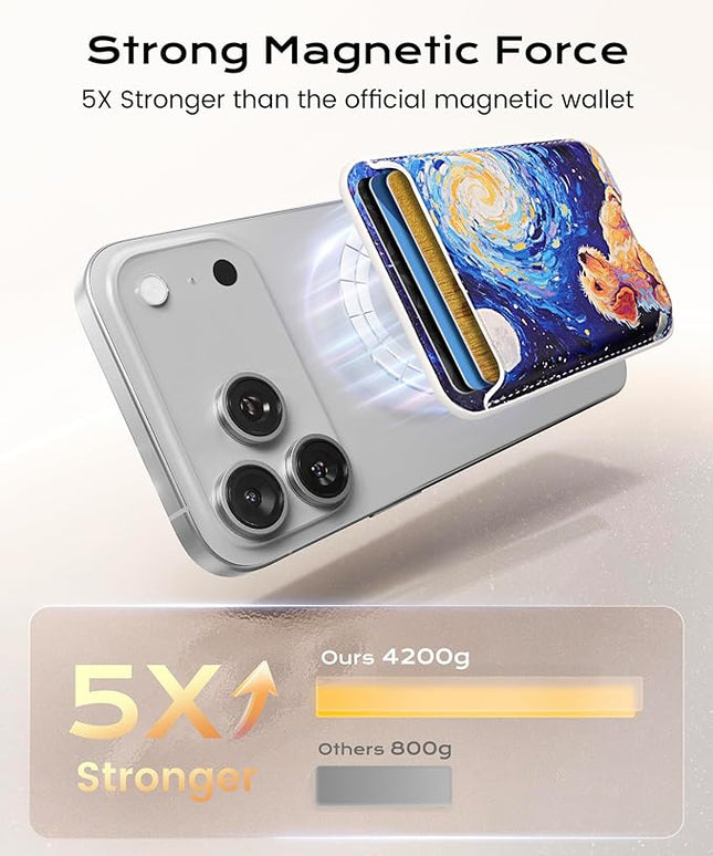 Magnetic Mag-safe Wallet Cell Phone Card Holder for Phone Case with Mag-Safe, Stronger Magnetic RFID Leather Phone Wallet Stick on for iPhone 17/16/15/14/13/12 Series, Fit 3 Cards
