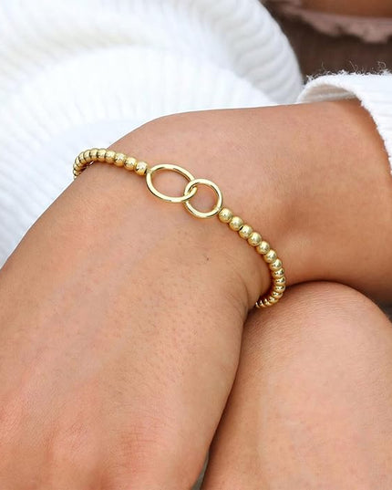 Gold Bracelets for Women 14K Gold Beaded Bracelets Stackable Bracelets for Women Gold Charm Bracelet Non Tarnish Gold Jewelry for Women Trendy