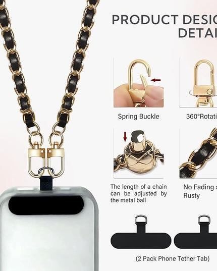 BFSDDM Crossbody Phone Strap - 2 Pads, Leather & Wrist Strap, Adjustable Finger Strap, Universal Phone Lanyard