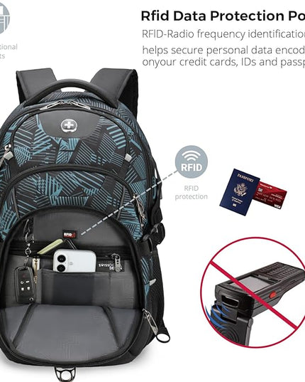 Swissdigital Laptop Backpack with USB Charging Port, Travel Backpack Fits 15.6 inches Computer, 31L Backpack for Men, Dark Green | SD803-96