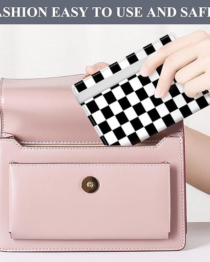 Passport Holder for Travel Essentials, RFID Premium Leather Passport Wallet Cover Case for Travel Must Haves Accessories, Passport Book Holders for Women Men Black White Checkered