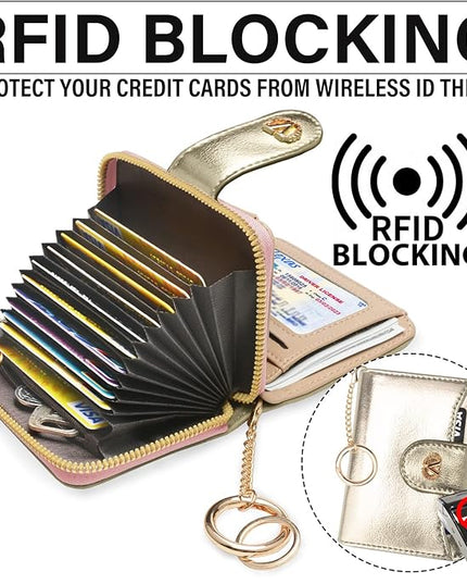 Multi-Purpose Wallet High Capacity Card Holder Zipper Coin Purse with Wristlet Bracelet Keychain Silicone Beaded Bangle Key Ring