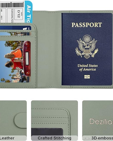 Deziliao Passport Holder,Passport Holder Card Slots, Passport and Vaccine Card Holder Combo, Cute Passport cover for Women and Men, with Waterproof Rfid Blocking, Passport Travel Wallet(Moss green)