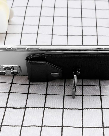 RFID Wallet Phone Case, Card Holder & Ring Stand for iPhone, Android & Smartphones - Black Polyester