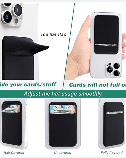 3Pack Cell Phone Card Holder Pocket for Back of Phone,Stretchy Stick on Wallet Credit Card ID Case Pouch Sleeve Self Adhesive Sticker with Flap for iPhone Samsung Galaxy-2Black+1Navy Blue