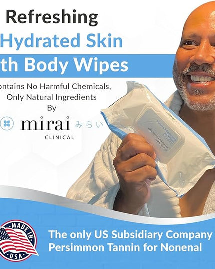 Mirai Clinical's Deodorizing Body Wipes for Women & Men - Cleansing & Refreshing Deodorant Wipes Women & Men Love - Fights Nonenal® Body Odor - For Whole Body Usage - Unscented - 3 packs.