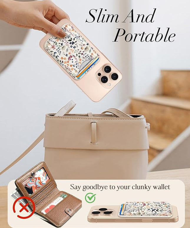 Shorogyt Compatible with Magsafe Wallet Magnetic Card Holder - Watercolor Flower Phone Wallets for Women Teen Girls Cute for iPhone 17/16/15/14/13/12 Series Slim for Apple Mag Magnet, Fit 3 Cards