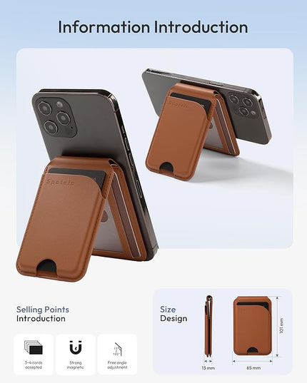 Magnetic Wallet for iPhone, Compatible with MagSafe Adjustable Stand Wallet, RIFD Blocking Leather Magnetic Card Holder for iPhone 17/16/15/14/13/12 Series, Not for iPhone 13/12 Mini(Brown)