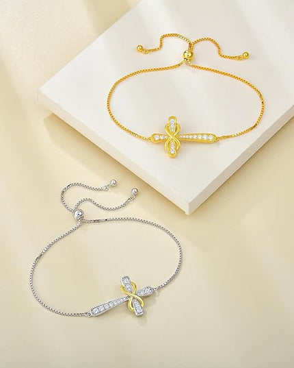 YL Cross Bracelet 925 Sterling Silver Infinity Sideways Link Bracelet Birthstone Jewelry for Women
