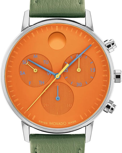 Movado Face Watch - Swiss Quartz Chronograph, Leather Strap - Classic, Timeless Luxury Fashion Timepiece for Him or Her - 43mm
