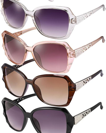 DragonflyDreams 4 Pcs Women Large Sunglasses, UV 400 Glasses Oversized Classic Trend Ladies Sunglasses Sparkling Large Frame