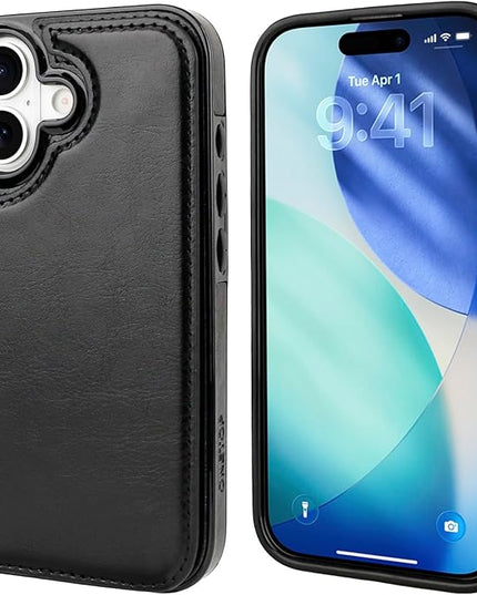 ONETOP Compatible with iPhone 17 Wallet Case with Card Holder, PU Leather Kickstand Card Slots Case, Double Magnetic Clasp and Durable Shockproof Cover 6.3 Inch (Black)